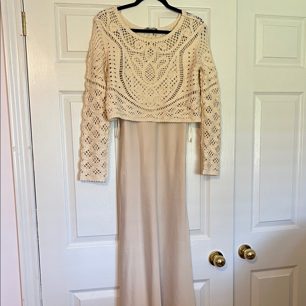 House of Harlow 1960 Cream Crochet Long Sleeve Dress